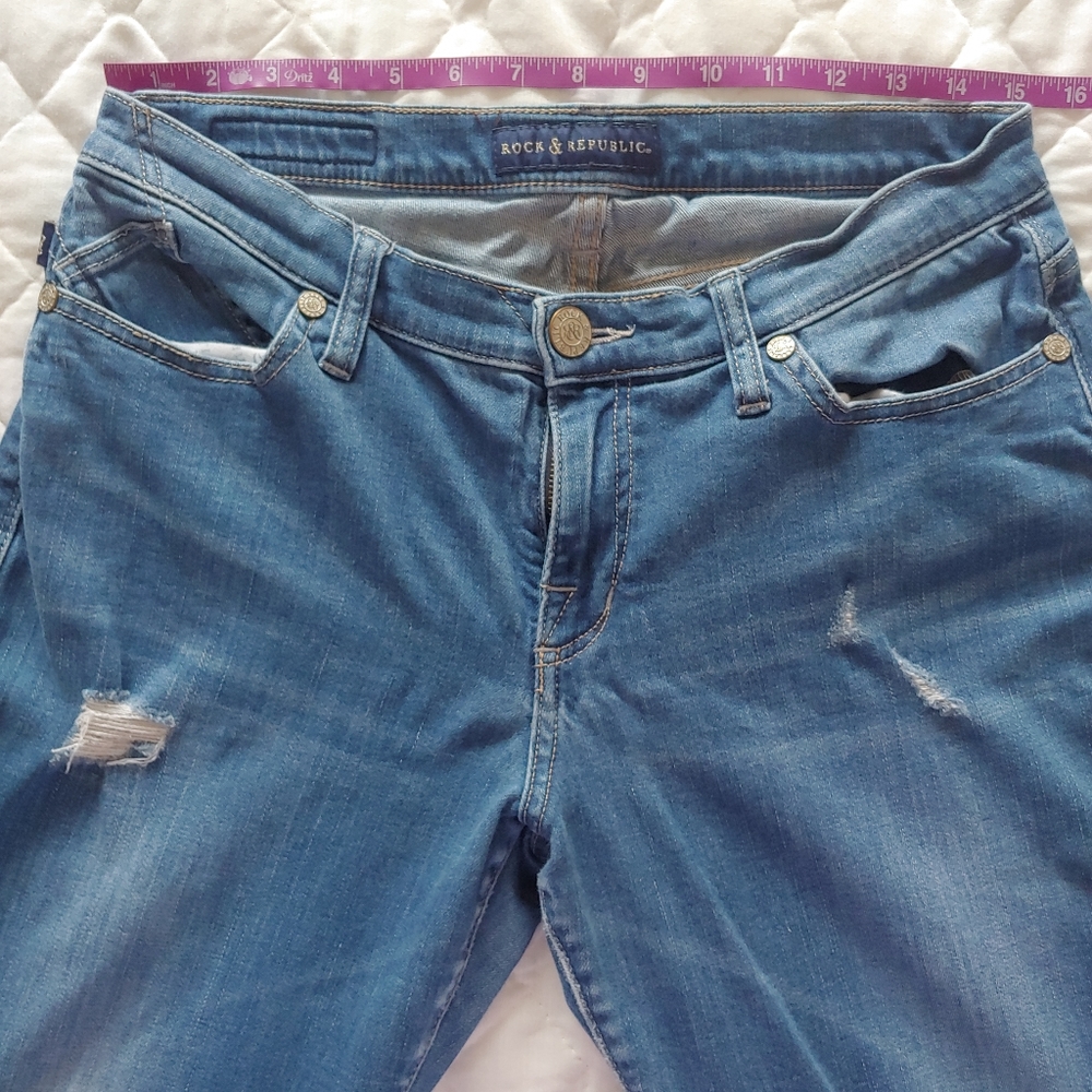 Rock & Republic Indee Boyfriend Jeans Women's 10 Destroyed Stretch Mid Rise - Picture 4 of 10
